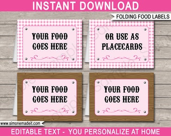 Etykiety na jedzenie na przyjęcie urodzinowe w stylu kowbojki: edytowalne karty miejsc (do pobrania w wersji cyfrowej)
