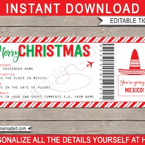 Mexico Boarding Pass sjabloon - afdrukbaar kerstcadeau vliegticket - verrassingsreis vakantie vakantie - INSTANT DOWNLOAD - BEWERKBARE tekst