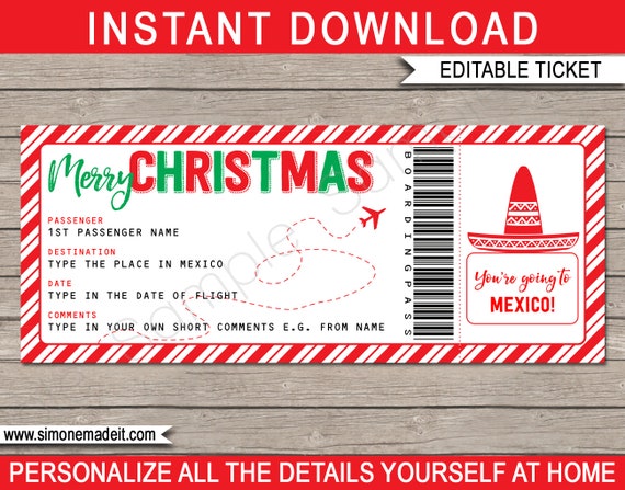 mexico boarding pass christmas gift printable fake plane