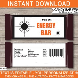 Laser Tag Candy Bar Wrappers Template - Printable Birthday Party Favors - Chocolate Labels - INSTANT DOWNLOAD - EDITABLE text
