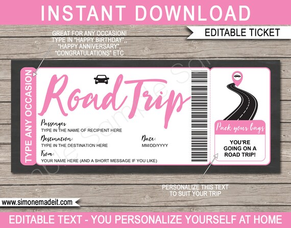 Printable Surprise Road Trip Reveal Ticket Gift Template - Car Trip ...