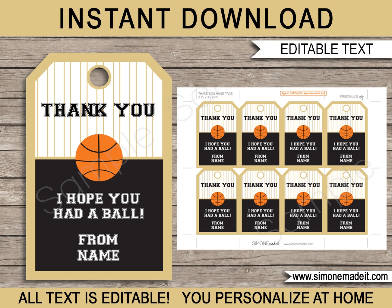 Basketball Favor Tags Template Printable Birthday Party Thank You Tags ...