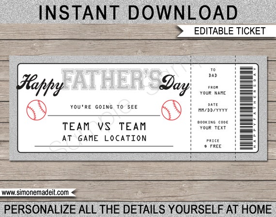 fathers day baseball ticket gift voucher printable shopping vouchers printable