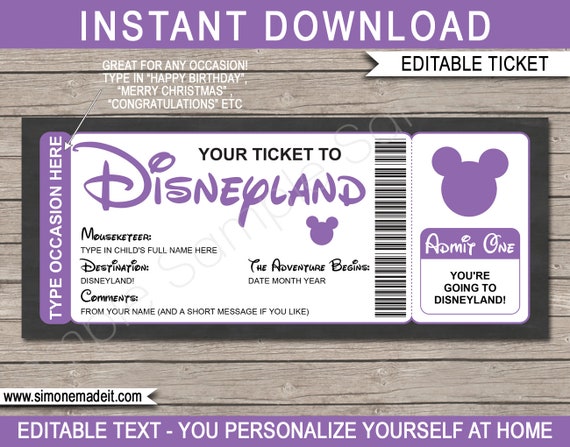 Tailored Disneyland Family vacation Ticket Printable Present Template picture regarding You're Going to Disneyland Printable identified as Tailored Disneyland Holiday vacation Ticket Printable Reward Template