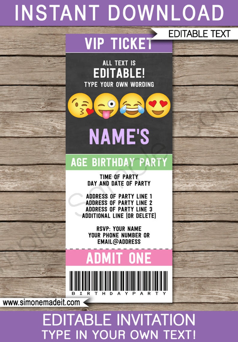 Emoji Party Template Bundle Invitation Printable Birthday Theme Decoration Package Pack Kit Set Collection Girls Emojional DOWNLOAD image 2