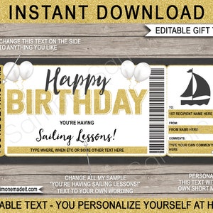 Sailing Lesson Gift Certificate Voucher Ticket Template - Printable Birthday Experience - Yacht - Learn to Sail Coupon - EDITABLE DOWNLOAD