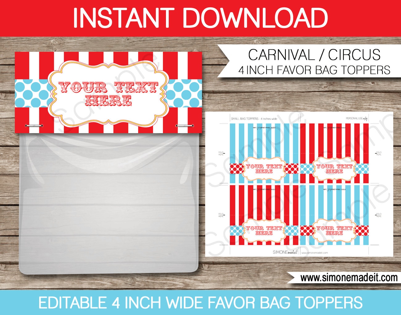 Circus Party Bag Toppers Template Carnival or Circus Favor Bag Toppers