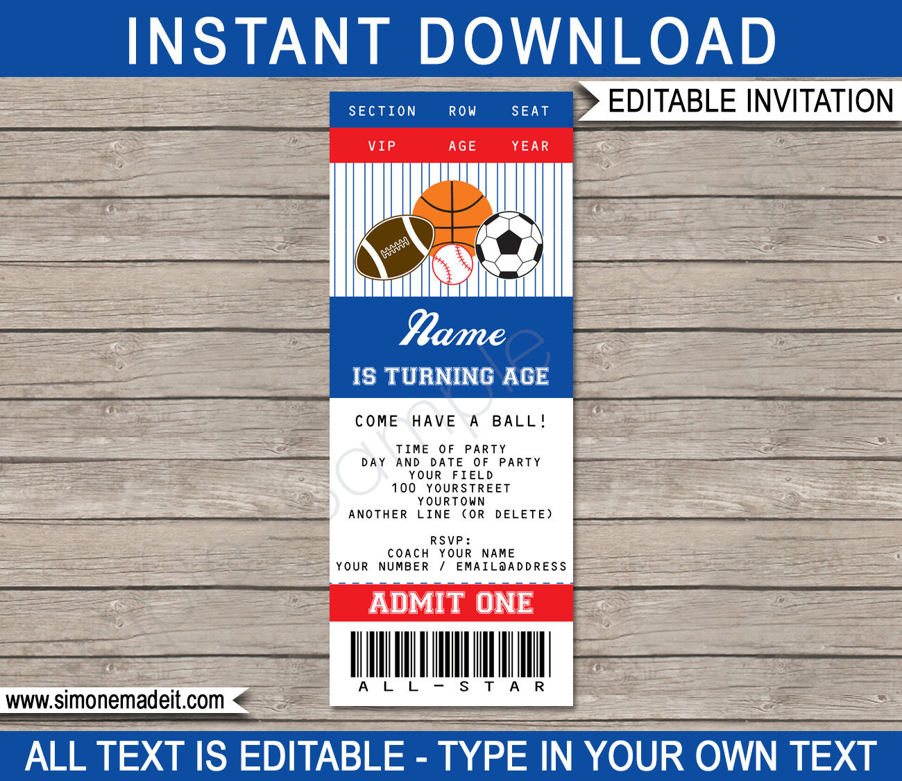 St Louis Blues Ticket Style Sports Party Invitations – Sports Invites