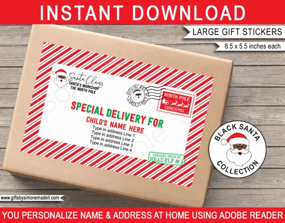Black Santa Shipping Labels Printable Template North Pole - Etsy