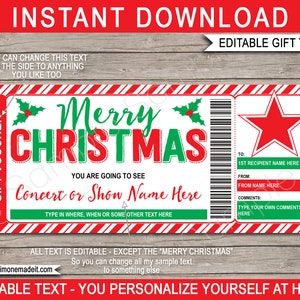 Konzertticket Vorlage Überraschungs-Weihnachtsgeschenk zum Ausdrucken - Show Comedian Artist Band - Gutschein-Gutschein - bearbeitbarer Text DOWNLOAD