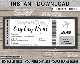 Editable Surprise Trip Boarding Pass Ticket (Instant Download)