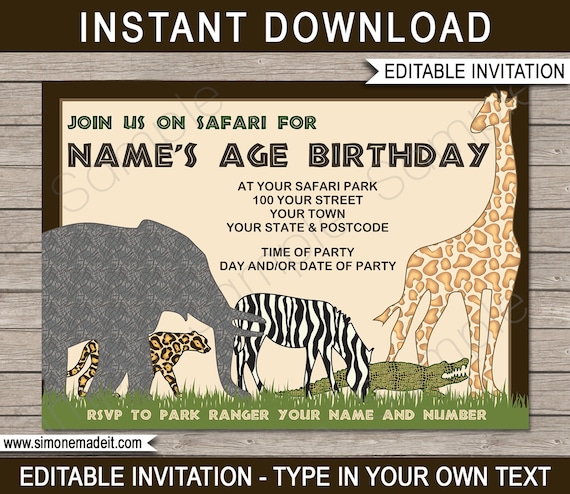 Safari Birthday Photo invitation Jungle animals DIY printable Safari invitation Safari Birthday Party invite