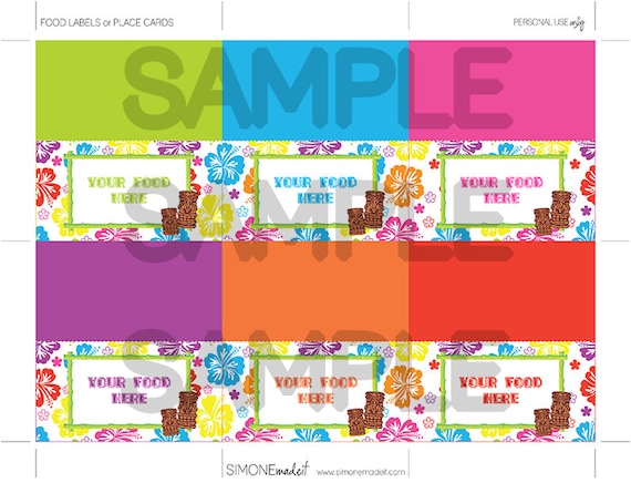 Luau Food Labels - Luau Theme Party - Buffet Tags - Placecards - Printable Party Decorations - INSTANT DOWNLOAD with EDITABLE text