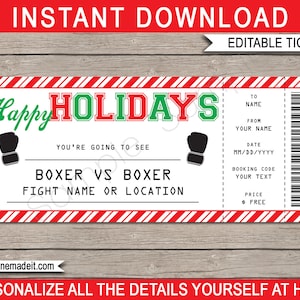 Boxing Ticket Gutschein Vorlage - Druckbare Überraschung Boxing Match Ticket - Frohe Feiertage - INSTANT DOWNLOAD - EDITIERBARER Text