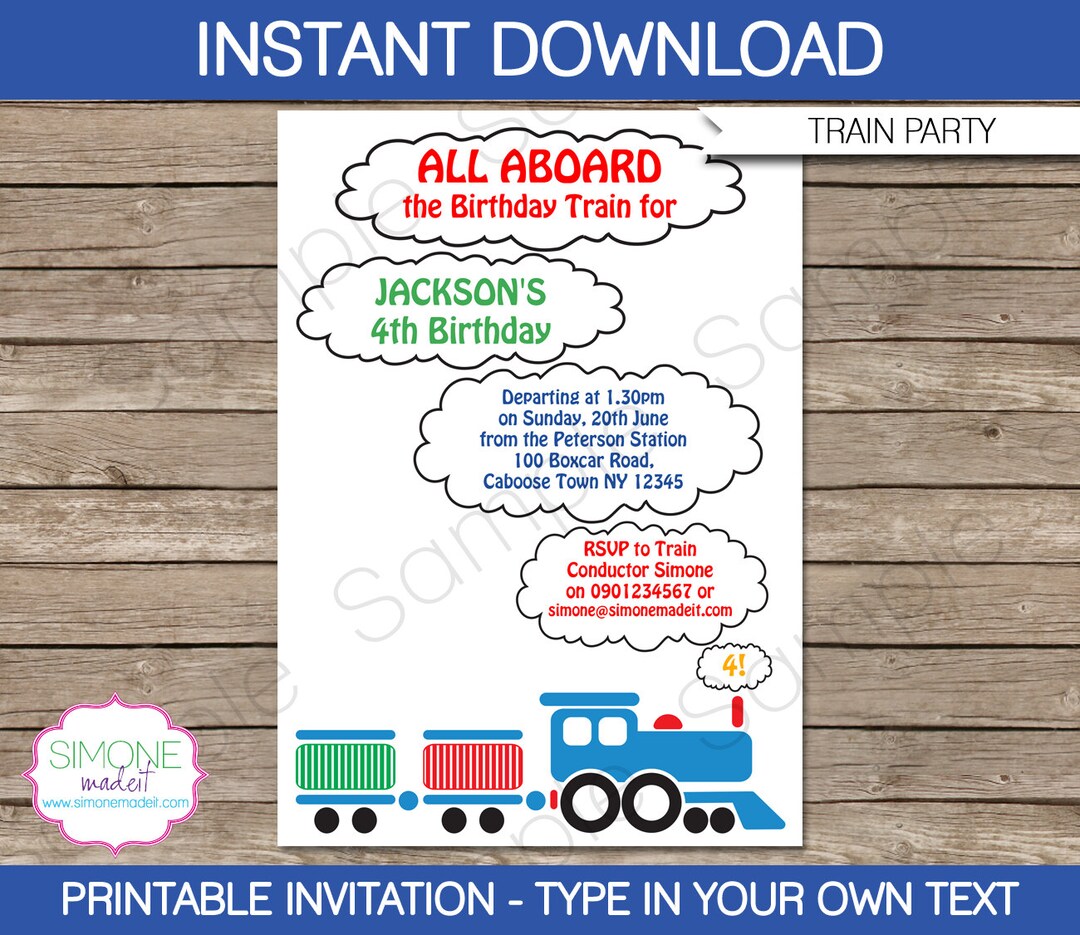 Train Invitation Template Birthday Party INSTANT DOWNLOAD - Etsy