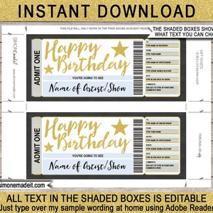 Printable Concert Ticket Template Birthday Gift Voucher Surprise Concert Show Artist Movie Fake Ticket Coupon EDITABLE TEXT DOWNLOAD image 2