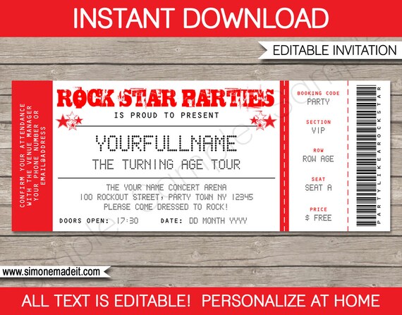rock star invitation concert ticket invitation rock star