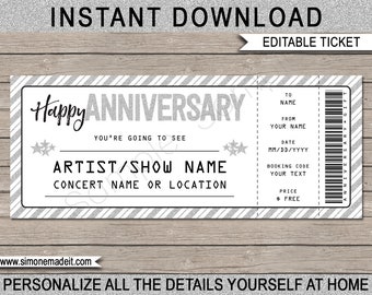 Concert Ticket Gift Template for Anniversary, Printable Gift Voucher Certificate Coupon, Surprise Concert Show Band - EDITABLE TEXT DOWNLOAD