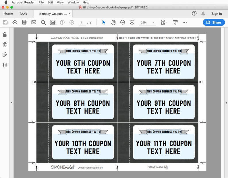 Printable Birthday Coupon Book Template Last Minute Etsy Canada