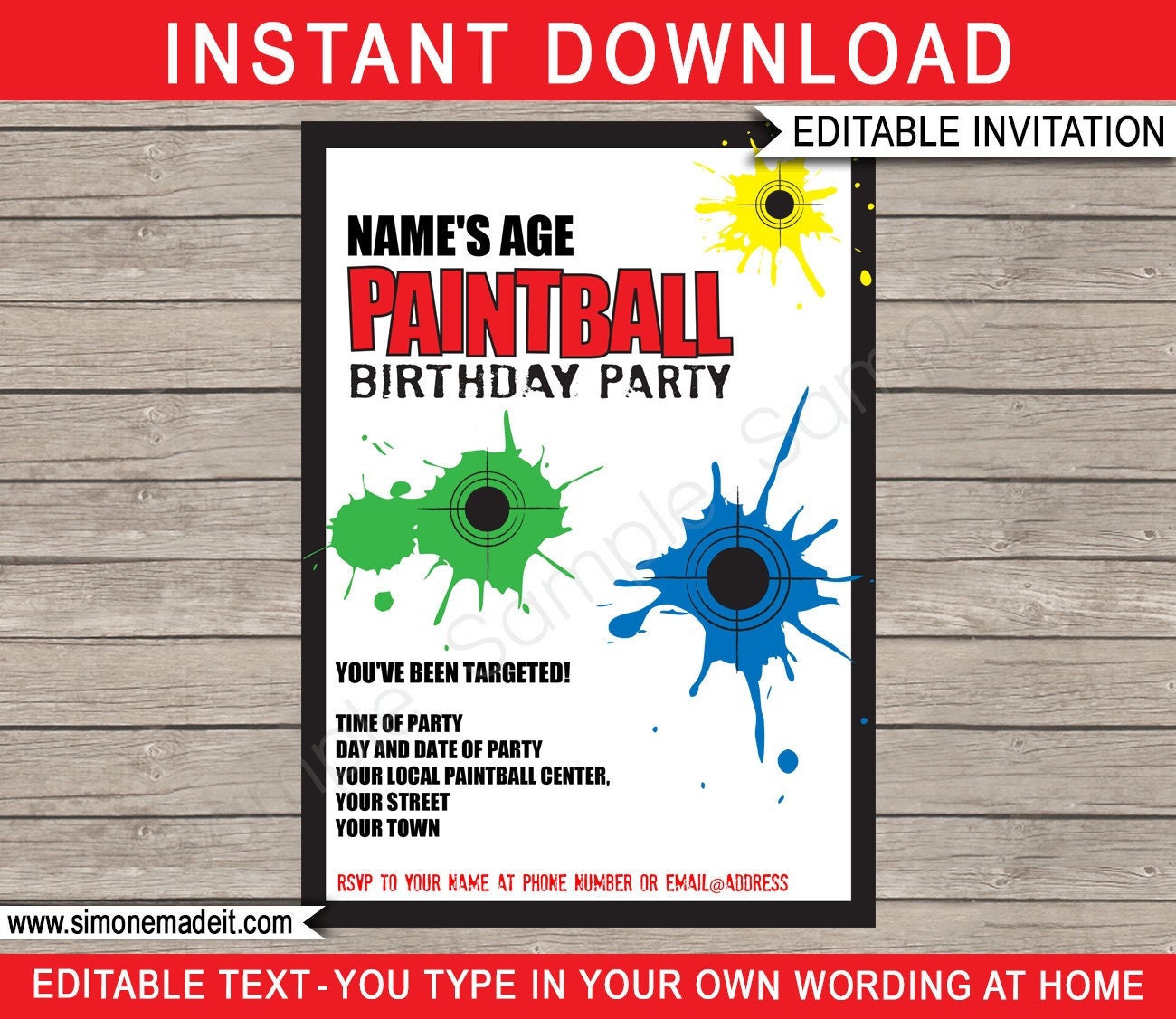 Paintball Invitation Template Printable Birthday Party Etsy UK