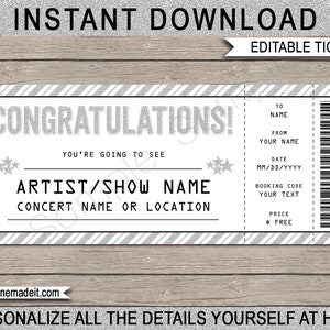Congratulations Gift Concert Ticket - Printable Gift Voucher, Certificate - Surprise Concert or Show - INSTANT DOWNLOAD with EDITABLE text