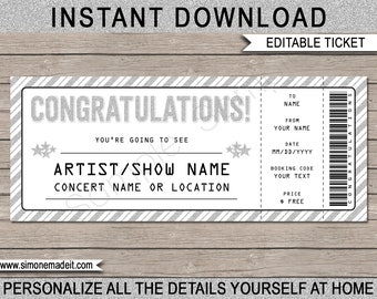 Congratulations Gift Concert Ticket - Printable Gift Voucher, Certificate - Surprise Concert or Show - INSTANT DOWNLOAD with EDITABLE text