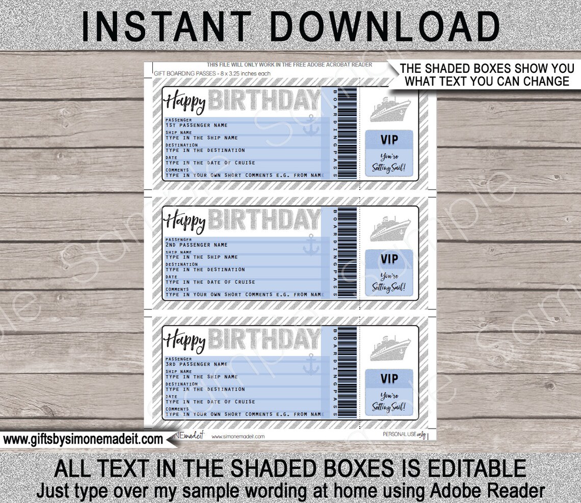 Birthday Gift Cruise Ticket Fake Boarding Pass Printable | Etsy