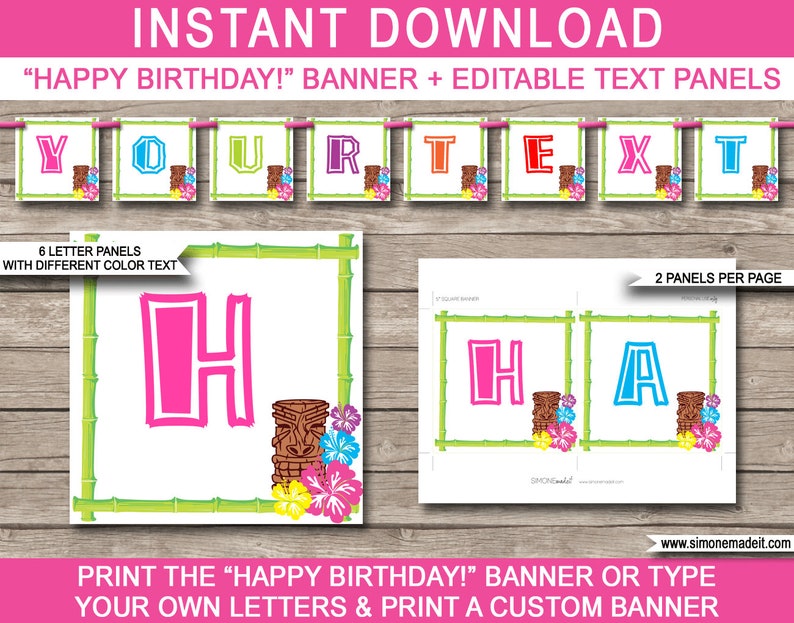 Luau Party Templates Invitation Printable Hawaiian Theme Birthday Party Decorations DIY EDITABLE TEXT image 10