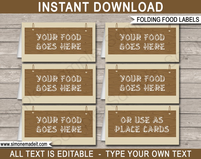 Camping Food Labels Template Campout Theme Birthday Party Buffet Tags Place Cards Printable Party Decorations EDITABLE TEXT