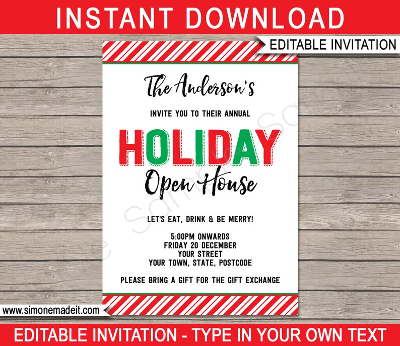 Editable Holiday Party Invitation Template (instant Download) - Etsy