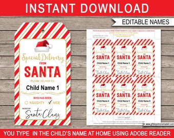 Printable Santa Gift Tags Template - Custom Personalized Special Delivery from Santa Claus North Pole - INSTANT DOWNLOAD with EDITABLE text