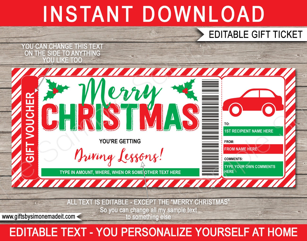 Driving Lessons Gift Voucher Template Certificate Ticket - Etsy.de