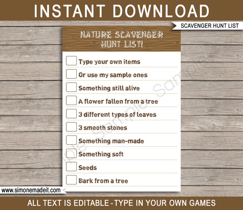 Camping Party Nature Scavenger Hunt List Template Printable Campout Birthday Party Games EDITABLE TEXT DOWNLOAD you personalize image 1