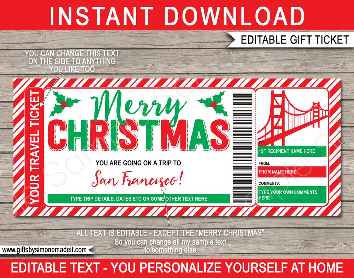 San Francisco Ticket Template Gift Voucher Certificate Etsy