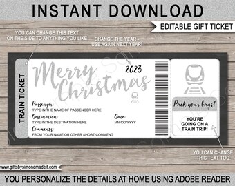 Editable Christmas Train Boarding Pass Ticket Gift Template - Xmas Surprise Train Trip Reveal - Rail Railway - Voucher - INSTANT DOWNLOAD