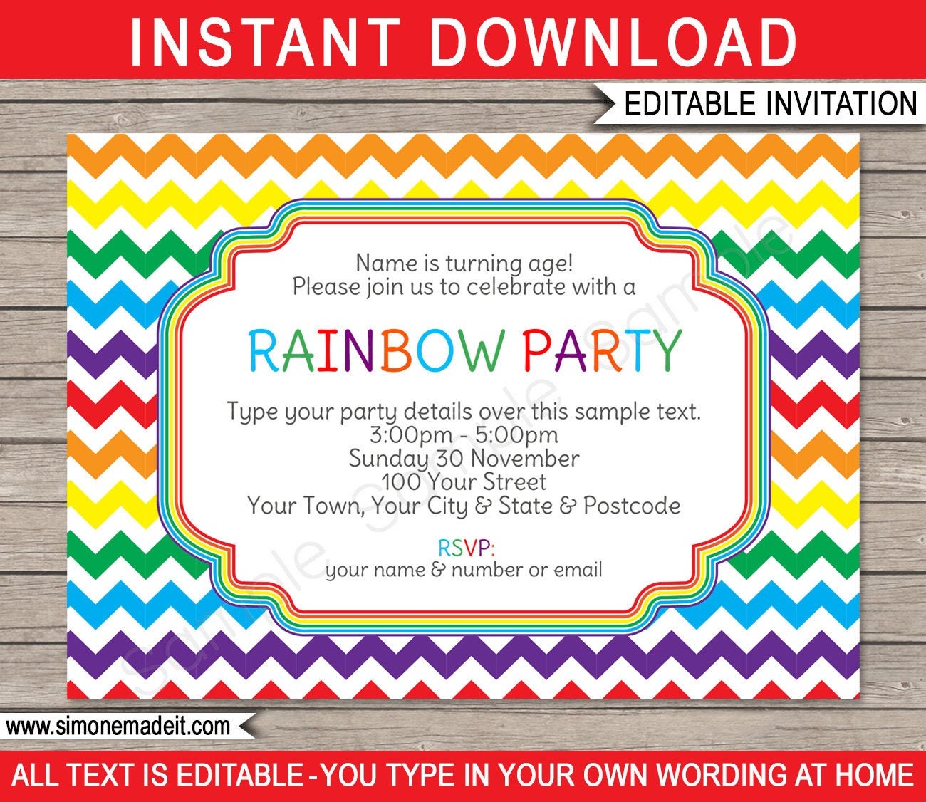 rainbow birthday party invitation printable template rainbow etsy australia