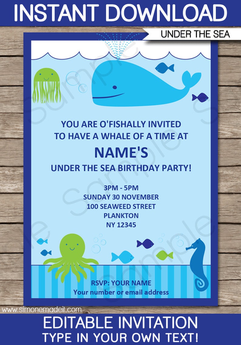 Under the Sea Birthday Party Invitation Decorations Printable Templates full Ocean Theme Package INSTANT DOWNLOAD with EDITABLE text image 3