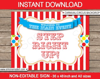 Carnival Party Sign: "Step Right Up", Circus Theme (Digital Download)