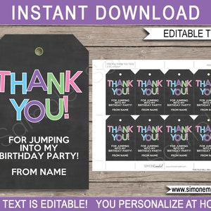 Trampoline Favor Tags - Thank You Tags - Birthday Party Favors ...