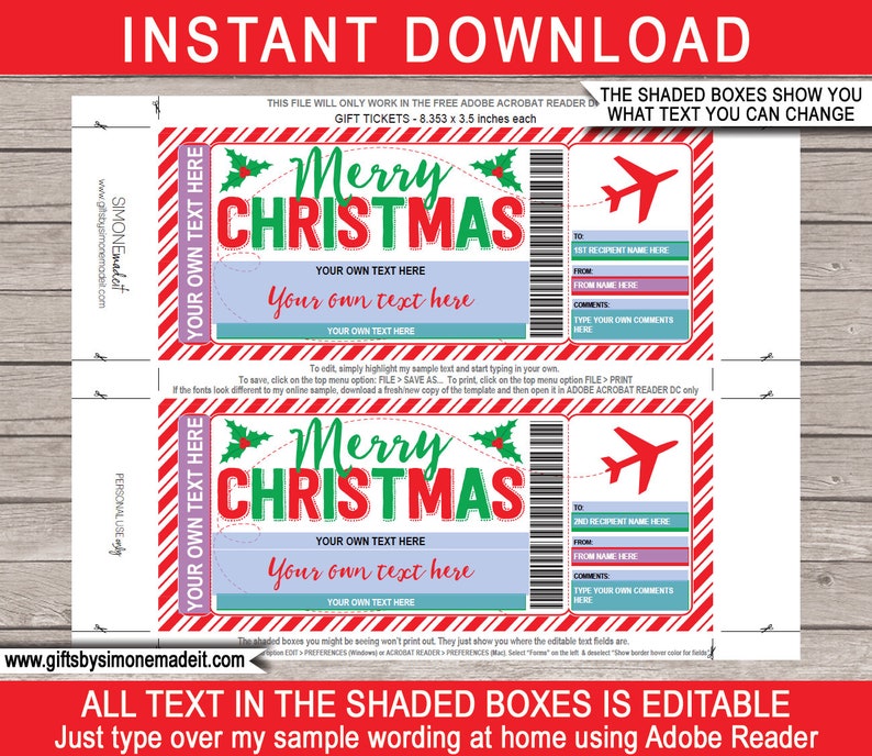 Boarding Pass Template Surprise Trip Fake Plane Ticket Christmas Gift, Airplane Flight Destination Airline INSTANT DOWNLOAD text EDITABLE image 2