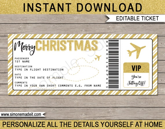 Christmas Gift Airplane Ticket Template Printable Boarding Pass 