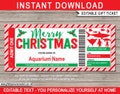 Aquarium Ticket Printable Christmas Gift Voucher Template - Surprise Marine Aquatic Animal Trip Visit - INSTANT DOWNLOAD with EDITABLE text
