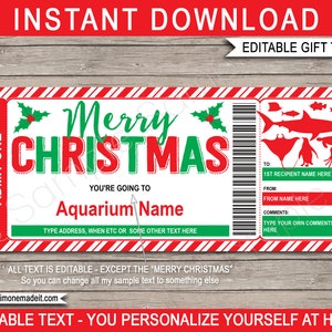 Aquarium Ticket druckbare Weihnachtsgeschenk Gutschein Vorlage - Überraschungs Reise Besuch im Meer Wassertier - SOFORTIGER DOWNLOAD mit EDITIERBARE Text