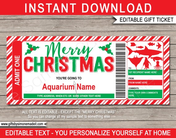 Aquarium Ticket Printable Christmas Gift Voucher Template - Surprise ...