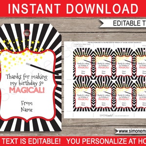 Magic Birthday Favor Tags: Editable Thank You Tags (Digital Download)