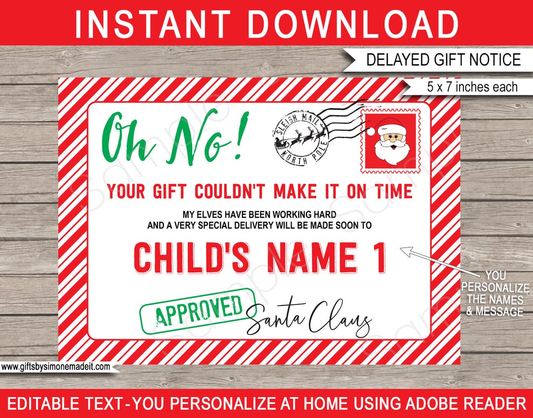 Late Christmas Gift Notice From Santa Claus Template Missing Gift Card