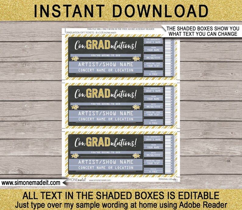 Graduation Concert Ticket Gift Printable Gift Ticket Surprise Concert, Show, Band, Performance INSTANT DOWNLOAD EDITABLE text image 2