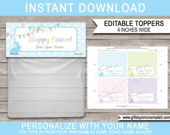 Printable Easter Gift Bag Toppers Tags Template - Happy Easter Class Gifts - INSTANT DOWNLOAD text EDITABLE - you personalize Your Name