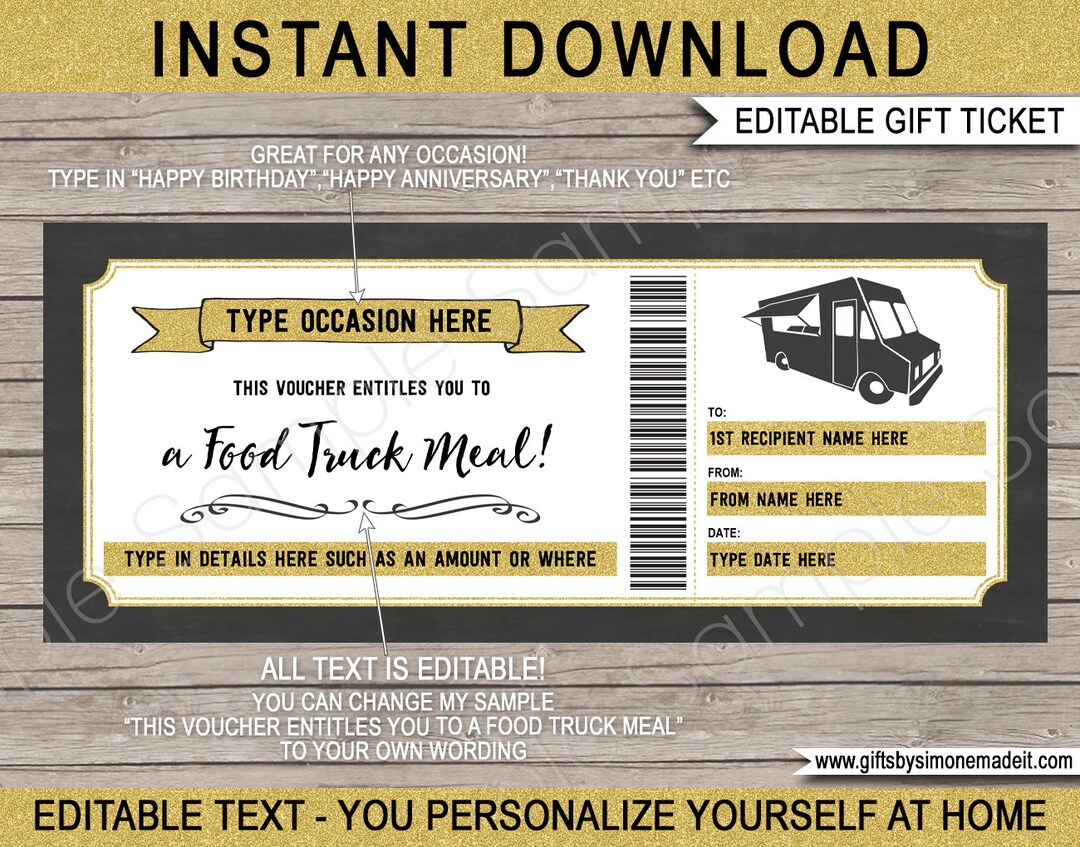 Food Truck Gift Voucher Certificate Card Template Dinner, Restaurant