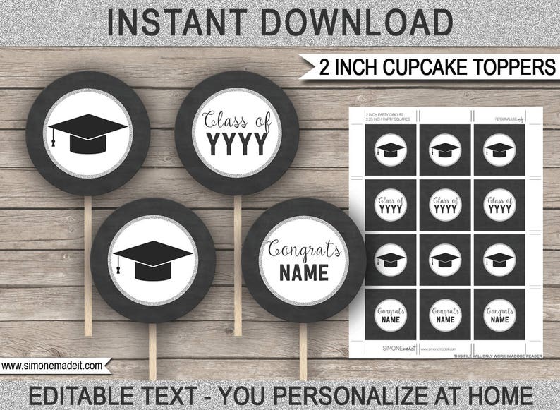 Graduation Party Invitations & Decorations Template Bundle Any Year Silver INSTANT DOWNLOAD EDITABLE text image 8